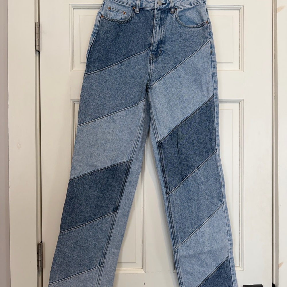 PacSun Two-Tone Blue Patchwork Straight-Leg Jeans 90’s Boyfriend Style